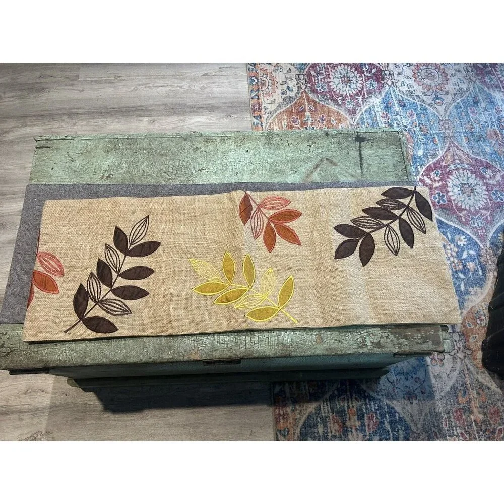 Harvest Moon Collection Table Runner Embroidered Fall Autumn Leaves 70” x 13